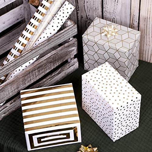 Wrapping Paper Roll for Birthday - Mini Roll - 17 inch X 120 inch Per roll - White & Gold Foil Design (42.3 sq.ft.ttl)