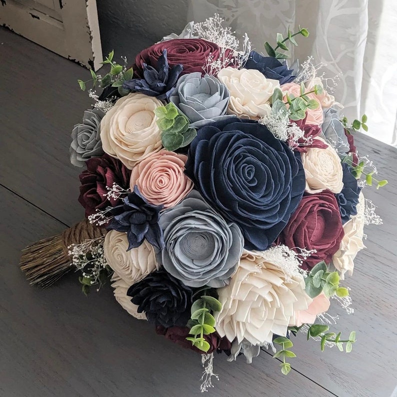 Dusty Blue Bridal Bouquet, Extra Large cheapest Dusty Blue Navy Bouquet for Wedding, Sola Wood Flower Bouquet, Dusty Blue Eucalyptus Wedding Bouquet