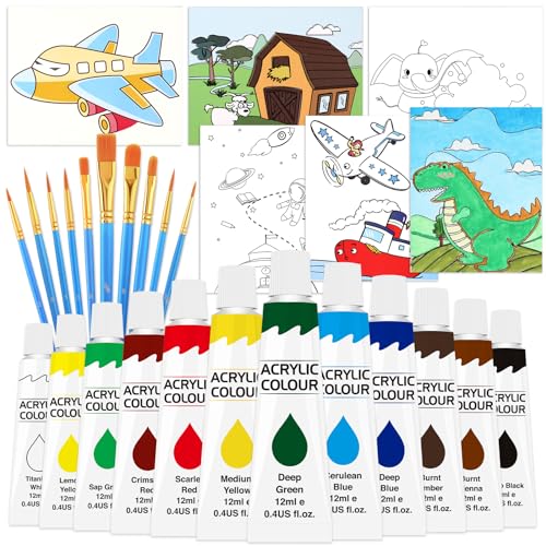 28PCS Acrylic Paint Set for Kids, with Pattern Canvas, Art Supplies with  12Colors Acrylic Paint, Brushes, Pre-Printed Drawing Board, Perfect Paint  Set Gift for Beginner Student Toddlers