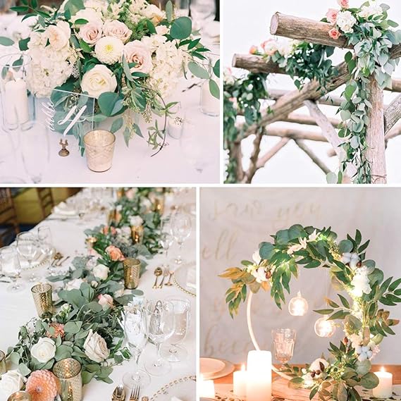 Artificial Eucalyptus Garland with Willow Leaves Fake Greenery Vine Wedding Table Decoration Silver Dollar Runner