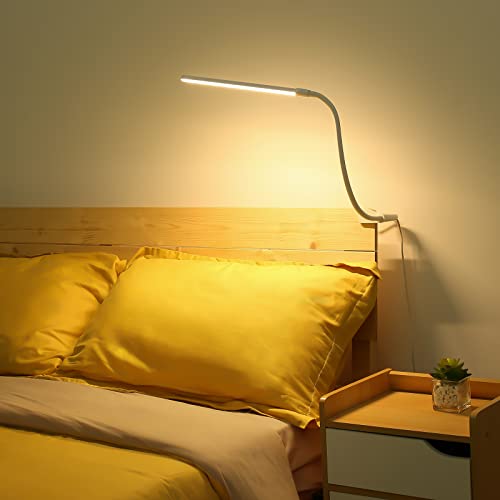 Clip on Desk Lamp LED Reading Light Dimmable USB Clamp Lamp with 3 Color Modes 10 Brightness, Adjustable Flexible Gooseneck Swing Arm for Bed Headboard, Workbench, Home Office, Nail Lamp, White