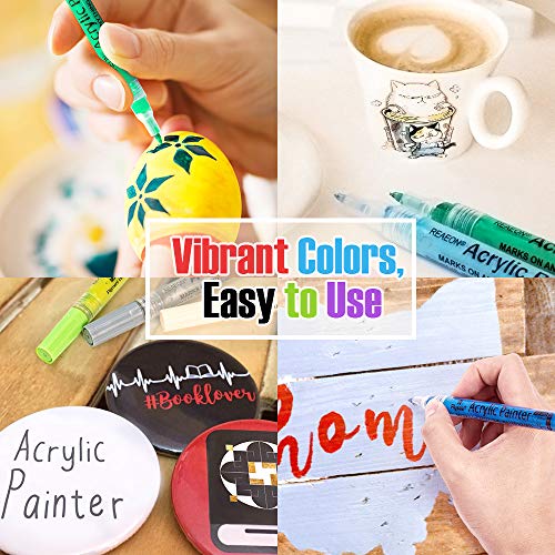 Acrylic Paint Pens, Paint Marker for Rock Painting, 18 Colors Permanent Acrylic Markers Fine Tip Ideal for Craft, Glass, Fabric, Ceramic and More