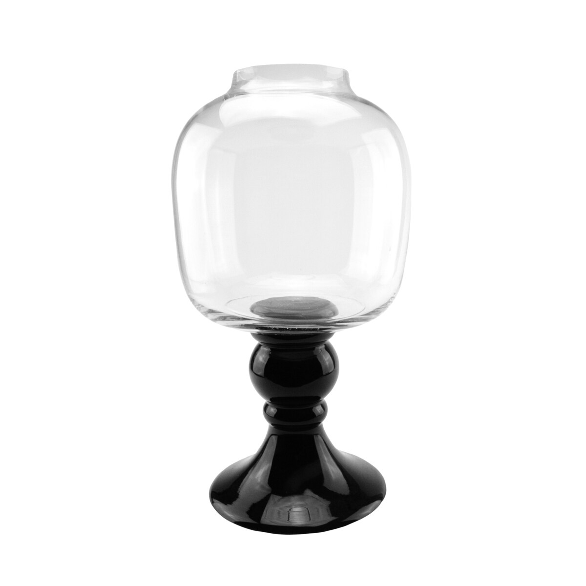 Northlight 17.75&#x22; Transparent and Jet Black Glass Pedestal Pillar Candle Holder