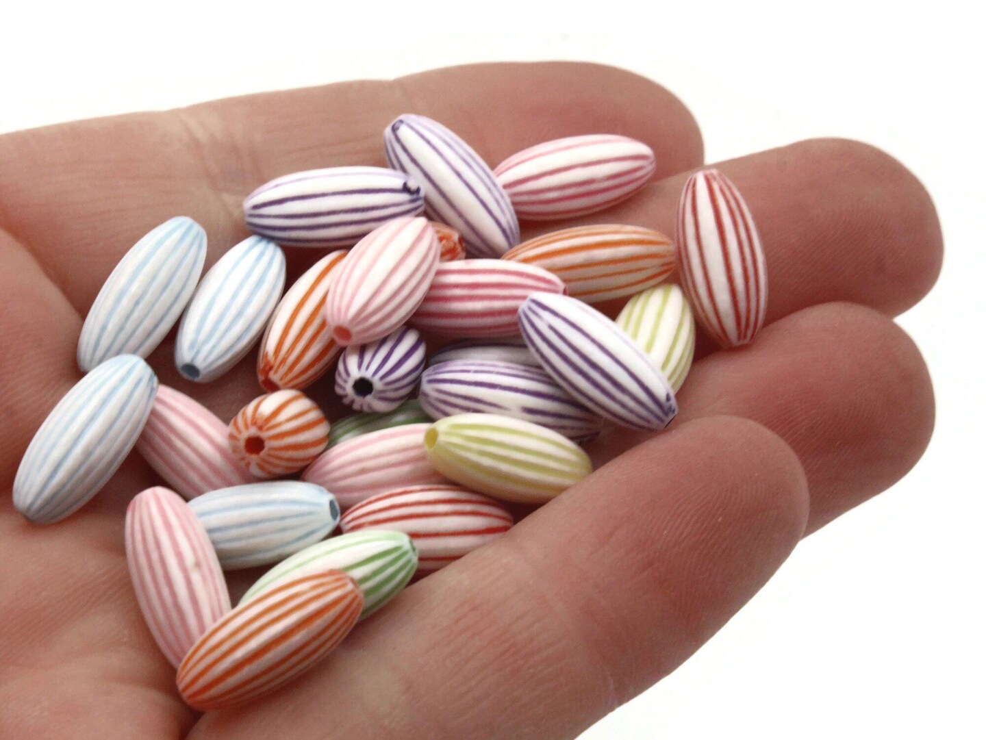 100 13mm Mixed Color Striped Plastic Tube Beads