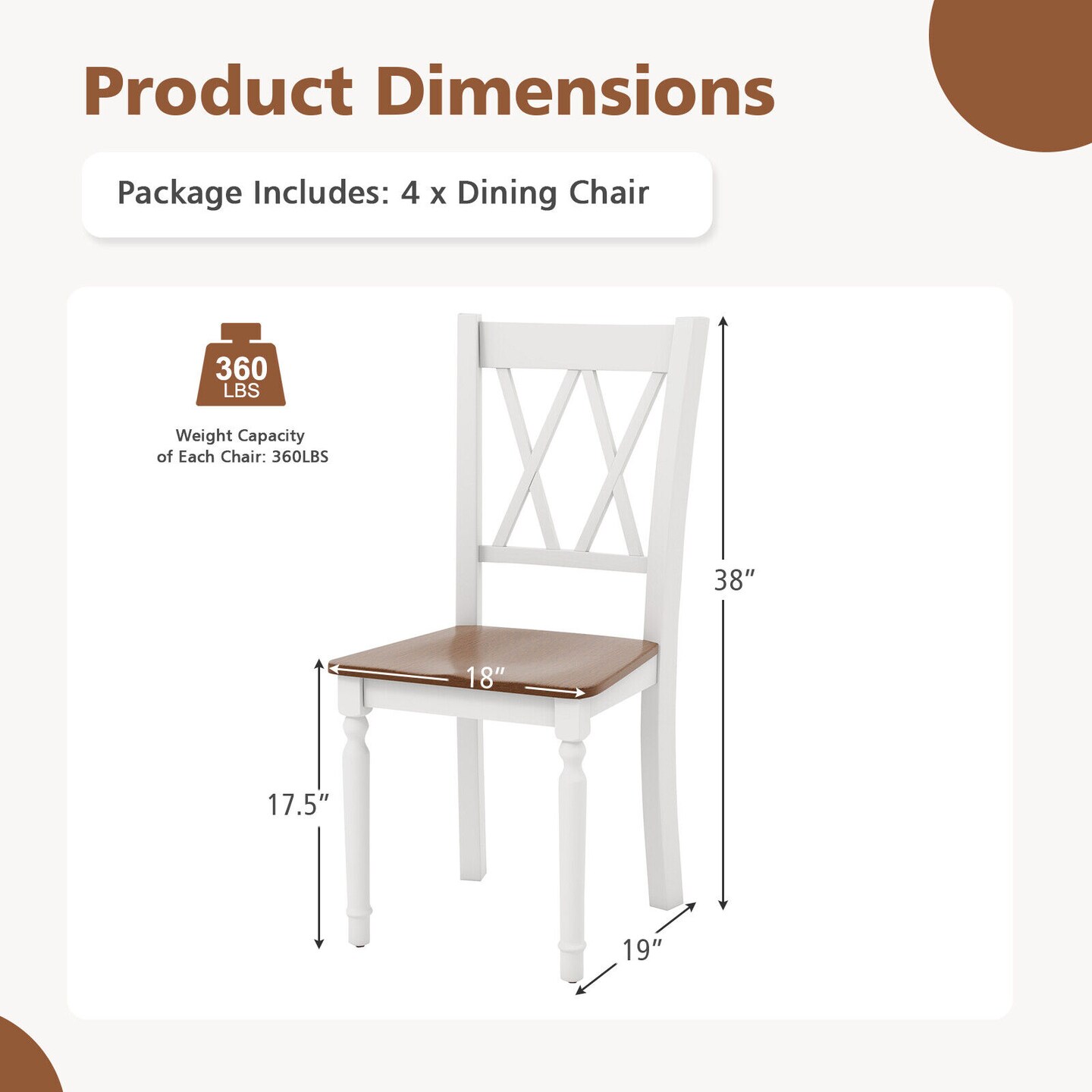 Walnut White Wooden Dining Chair Set 4 Farmhouse Solid Wood Curved Back