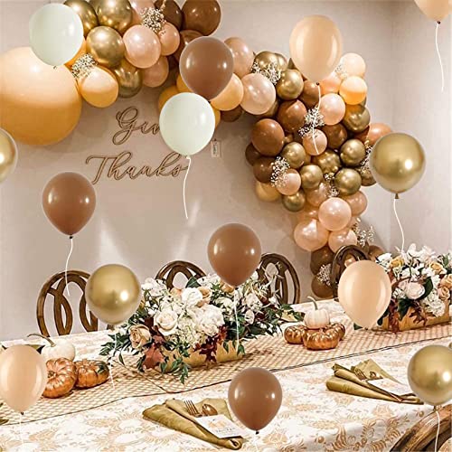 60 Packs 12 Inch Retro Brown Cream Balloon, Brown Beige Balloons, Sand White Neutral Balloons Metallic Gold Balloons for Birthday Baby Shower Jungle Boho Wedding Decorations