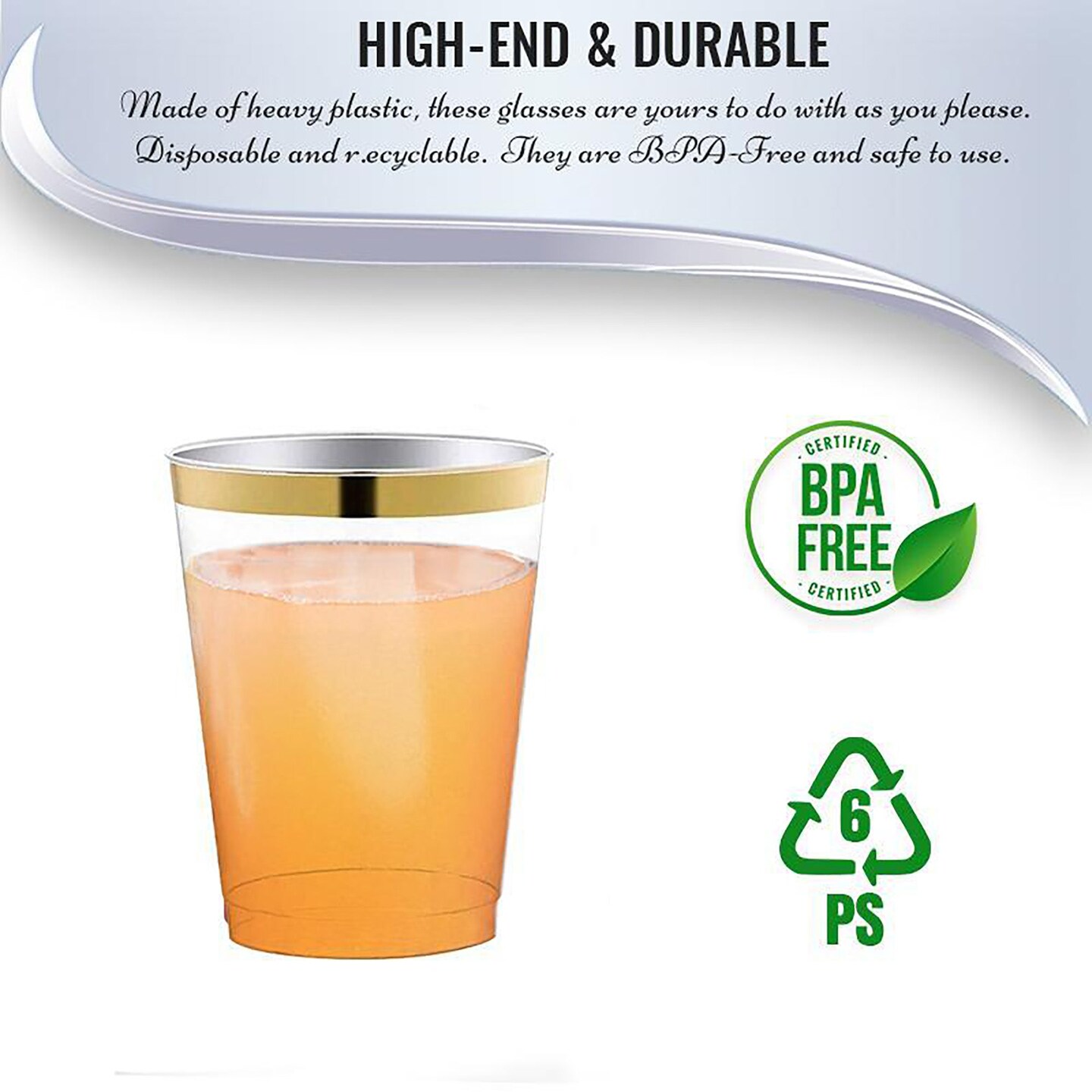 Clear with Metallic Gold Rim Round Tumblers - 12 Ounce (240 Cups)