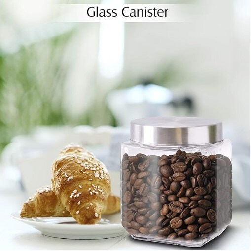 45 oz Amber Glass Storage Jar with Airtight Glass Lids,Vintage Embossed Glass Food Container,Decorative Kitchen Canister Organizer for Candy, Flour, Coffee Beans, and Pet Treats