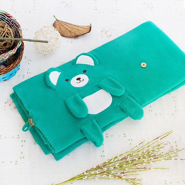 Happy Bear Embroidered Applique Coral Fleece Baby Throw Blanket