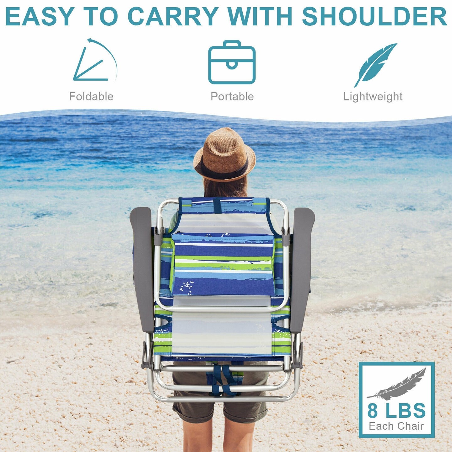 4-Pack 5-Position Outdoor Folding Backpack Beach Reclining Chair with Pillow