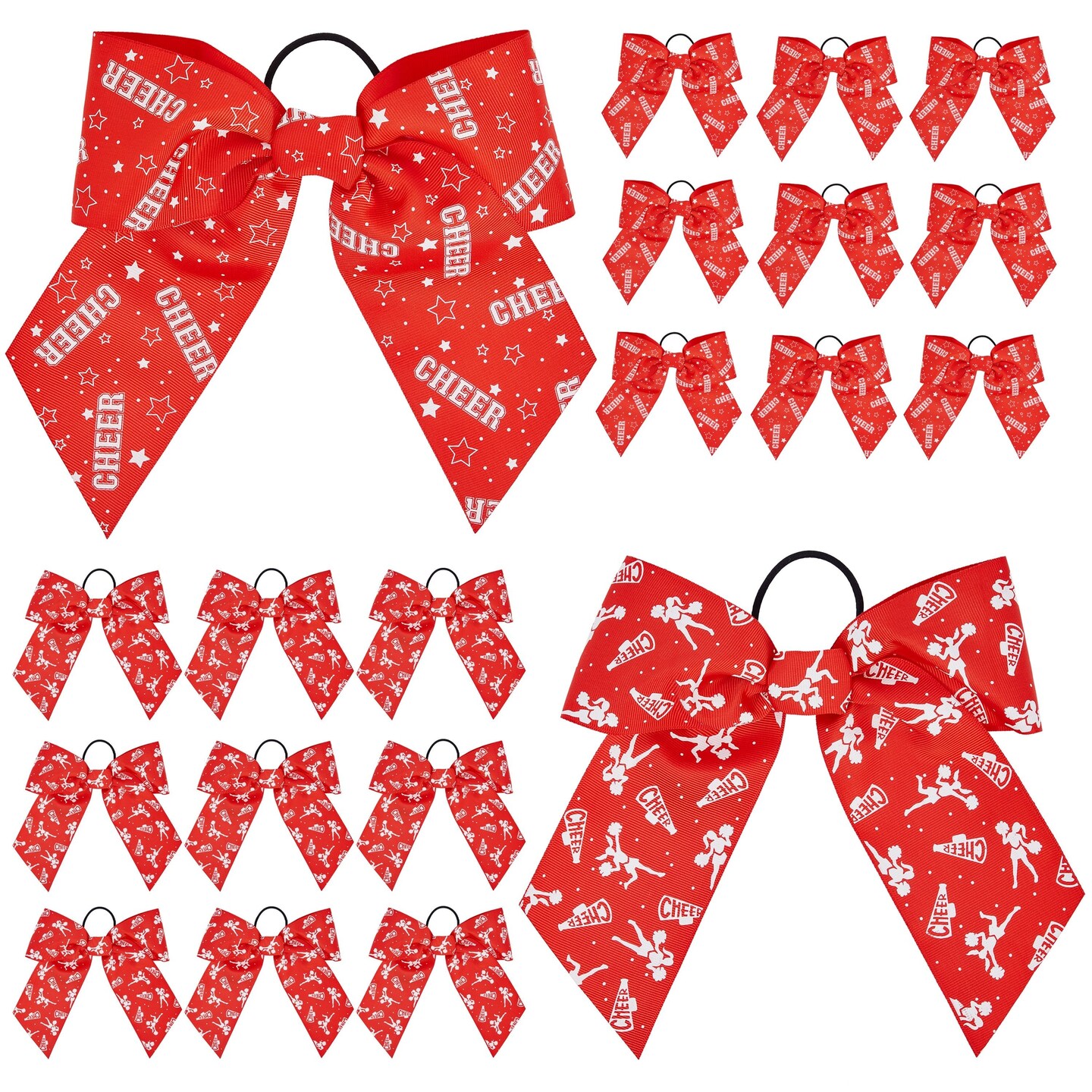 20 Pack 8 Inch Cheer Bows for Cheerleaders Elastic Ponytail Holders for  Women and Girls Large Bulk Polyester Hair Ribbons for Softball Volleyball  Gymnastics (2 Designs Red) Red and white