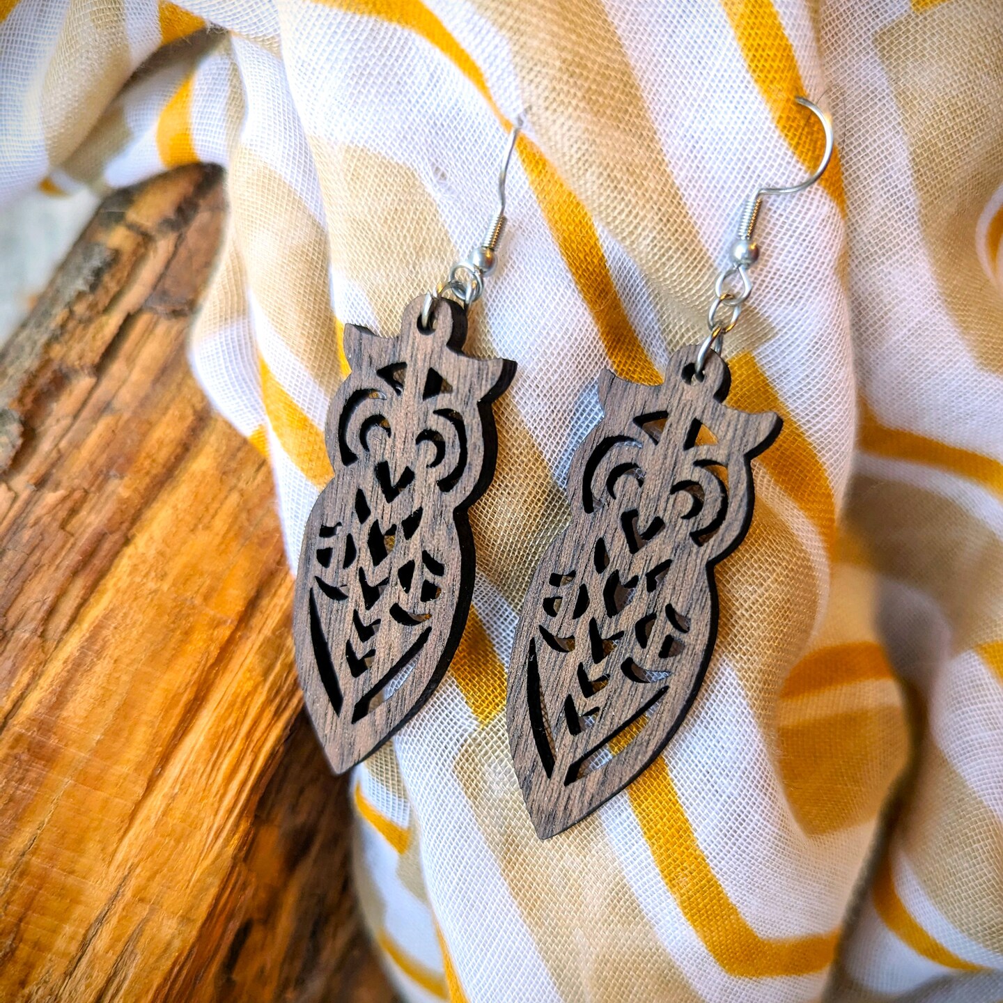 Wooden on sale owl earrings