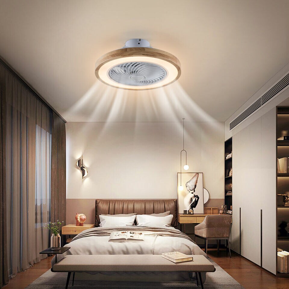 Kitcheniva Dimmable Chandelier Lamp With Remote Modern Flush Mount Ceiling Fan Light LED 20&#x22;