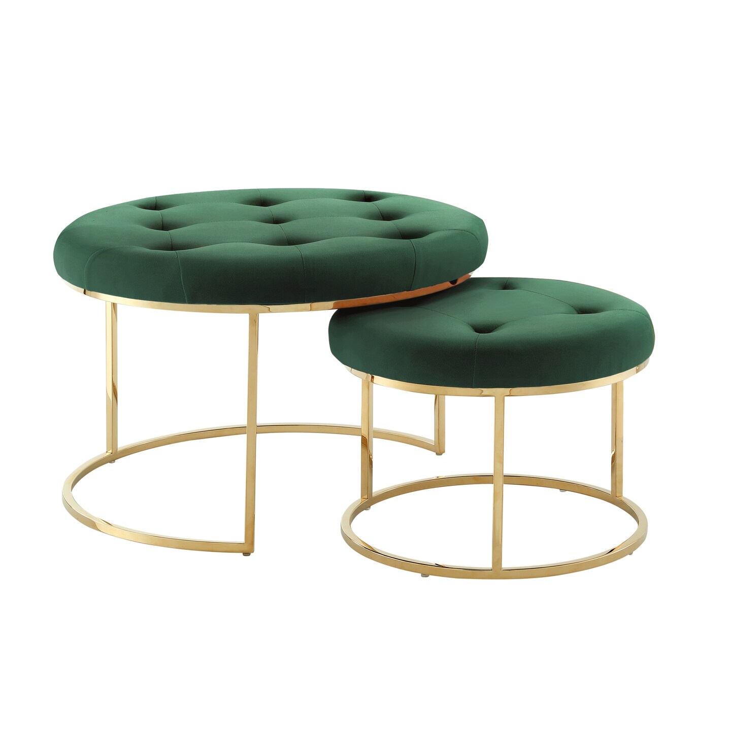 Draven PU Leather/Velvet Button Tufted Metal Frame Nesting Ottoman Set of 2