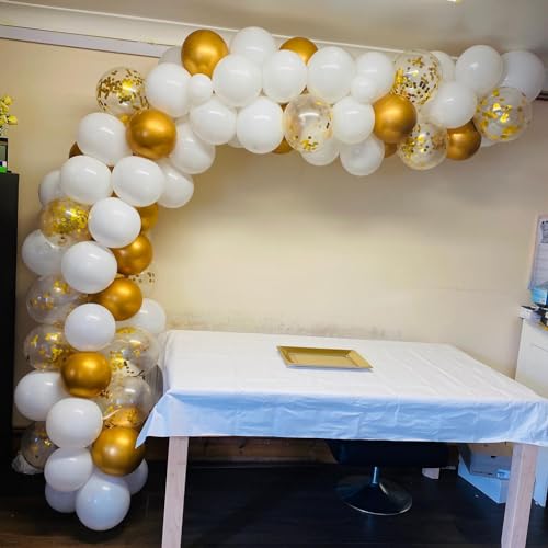 60 Pieces 12 inch White Metallic Gold Party Balloon with 33 Ft Rose Gold Ribbon for Birthday Wedding Anniversary Bridal Shower Decoration