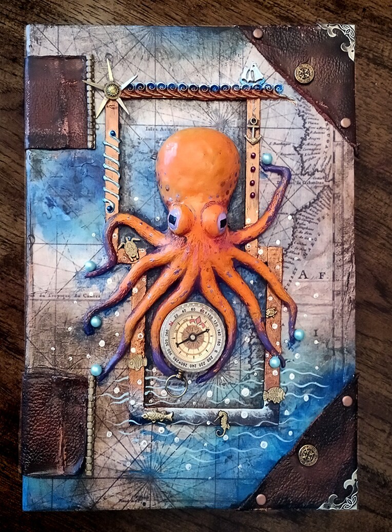 Many Legs, One Direction, wooden hideaway book box. Altered art