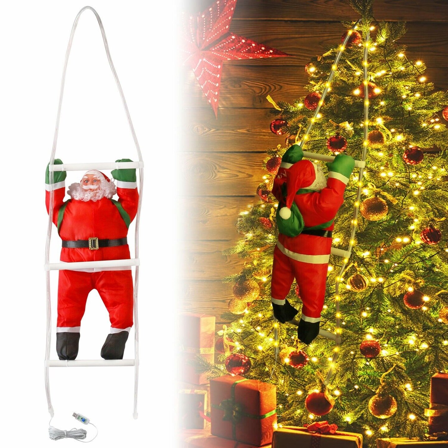 LED Santa Claus Climbing Ladder USB Light Christmas Tree Decoration