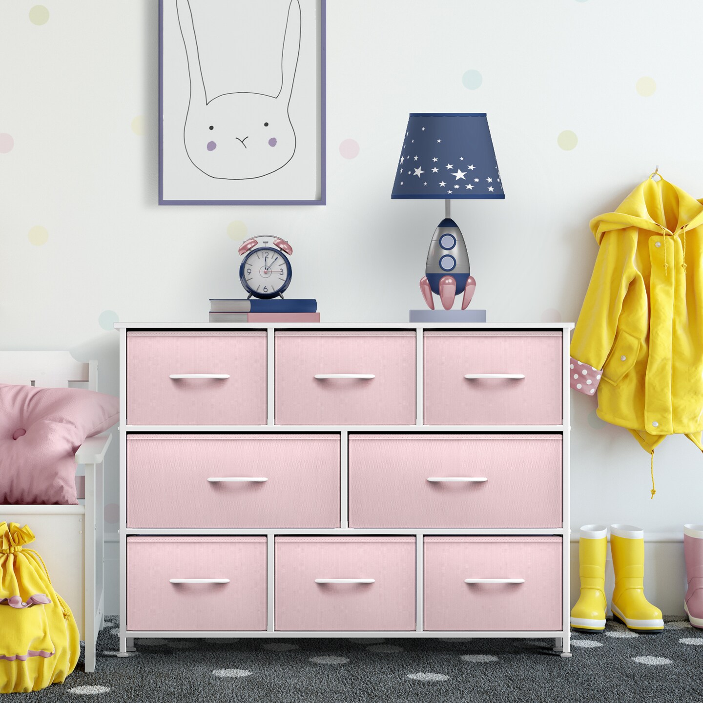 Sorbus Dresser with 8 Drawers - Chest Organizer Unit with Steel Frame Wood Top &#x26; Handle Easy Pull Fabric Bins for Clothes - Wide Storage Furniture for Bedroom, Hallway, Living Room, Nursery &#x26; Closet