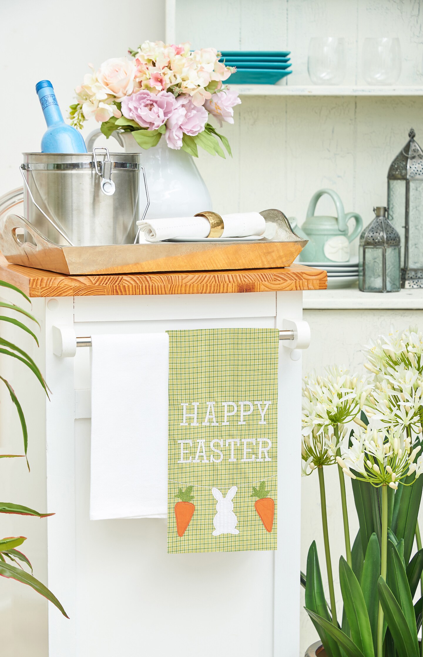 &#x22;Happy Easter&#x22; Bunny  Rabbit w/ Carrots Cotton Kitchen Dishtowel