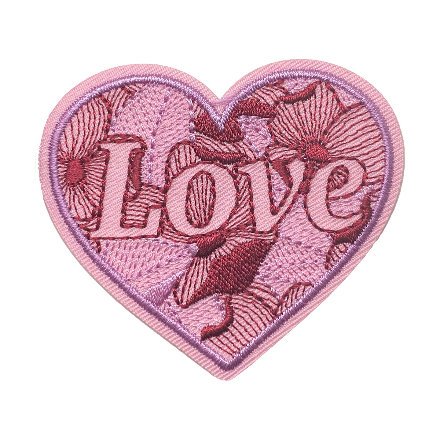 Love, Pink Heart, Words of Affirmation, Embroidered, Iron on Patch