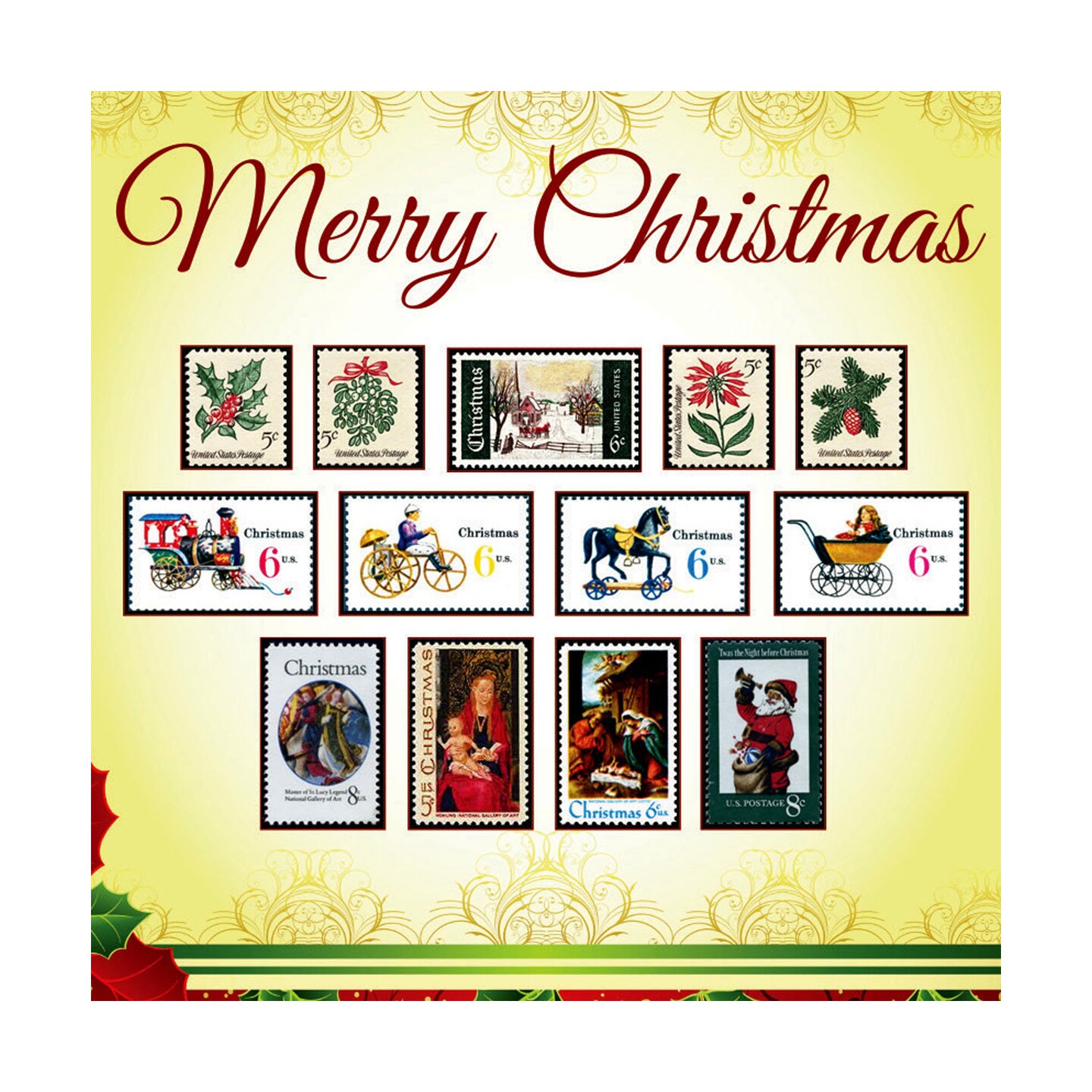 Framed Vintage Christmas Stamps