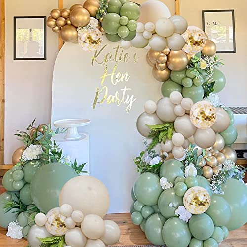 130 Pieces Sage Green Gold Balloons Garland Kit,Olive Green Gold Confetti Blush Balloons Arch for Birthday Baby Shower Bridal Shower Engagement Wild One Party Decor…