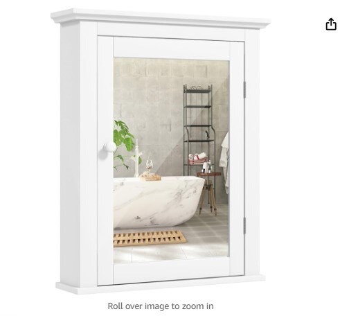 Bathroom Medicine Cabinet with Mirror and Wall Storage Hanging Bathroom Wall Cabinet with 5-Position Adjustable Shelf for Living Room Bedroom Entryway (White)