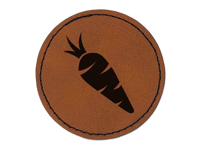 Carrot Vegetable Round Iron-On Engraved Faux Leather Patch Applique - 2.5&#x22;