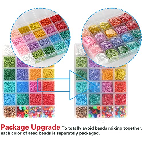24500+ Pieces Beads for Jewelry Making Kit, Colorful Flat Round Polymer Clay Beads Glass Seed Beads for Bracelet Making Kit, Necklace Ring Heishi Beads DIY Craft Gift for Kids Girls