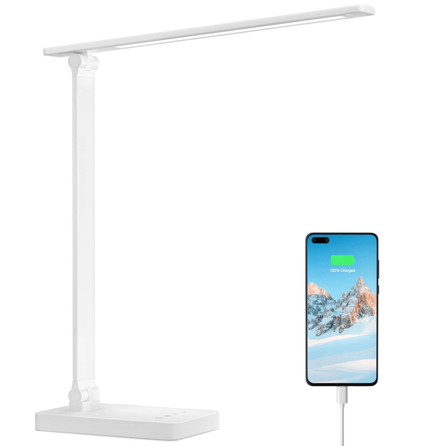 LED Desk Lamp with USB Charging Port Dimmable Home Office Touch Control Reading Table Lamp,3 Color Modes with 5 Brightness Level, School Dorm Room Essentials, Task Lamp, Sewing, Crafting, White