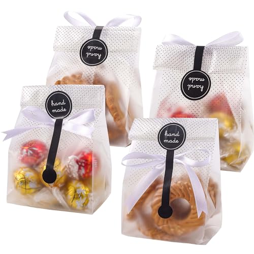 YunKo Cookie Bags for Gift Giving Cellophane Bags Treat Bags for Favors Mini Loaf,Bundt Cake,Hot Cocoa Bomb Packaging With Stickers(100PACK,Black Dot)