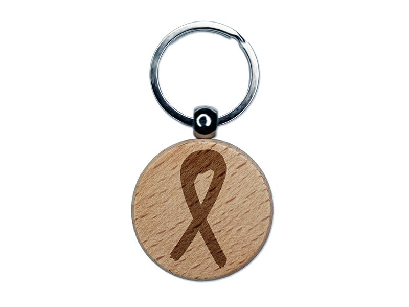 Awareness Ribbon Sketch Engraved Wood Round Keychain Tag Charm