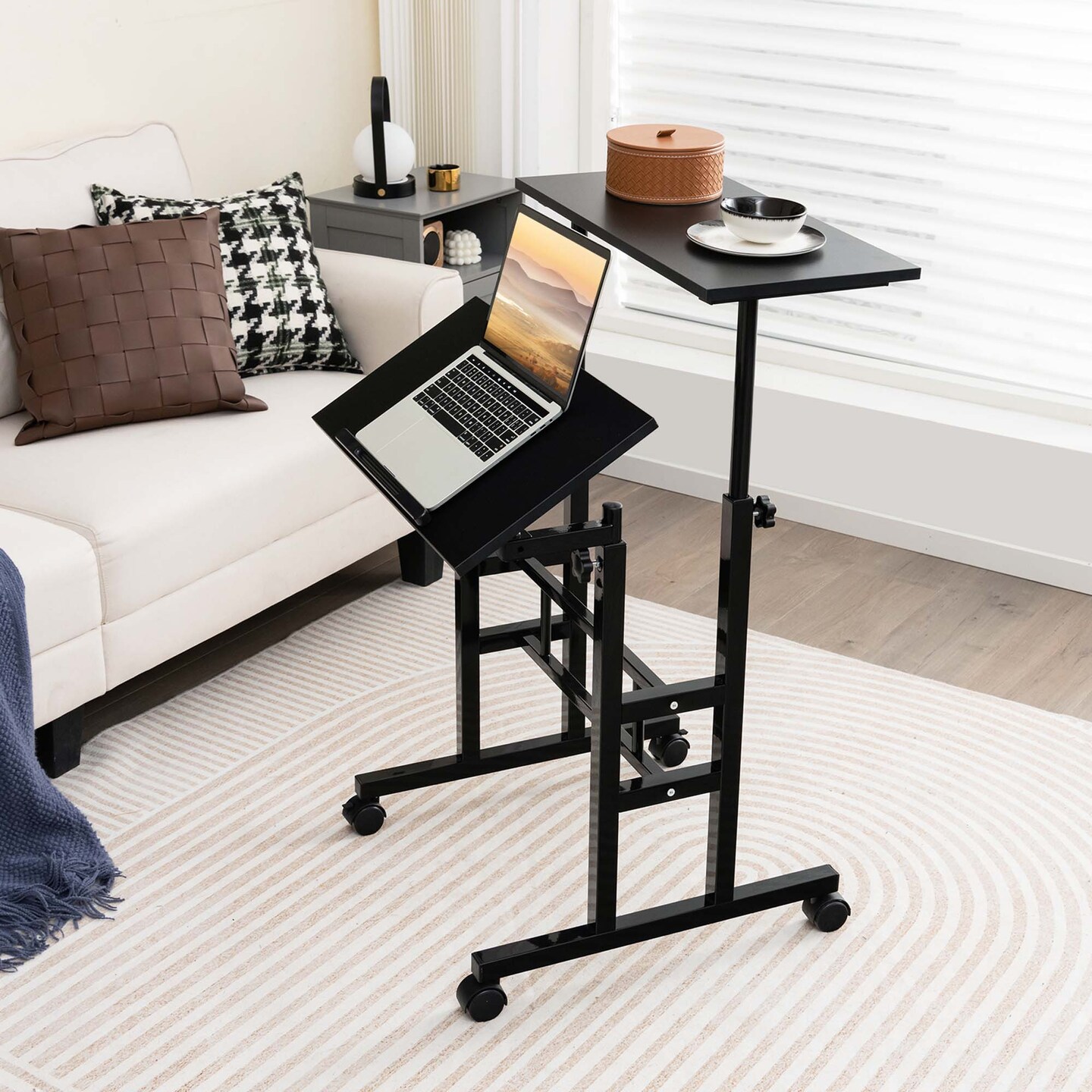 Costway Mobile Standing Desk Rolling Adjustable Laptop Cart Home Office  Natural