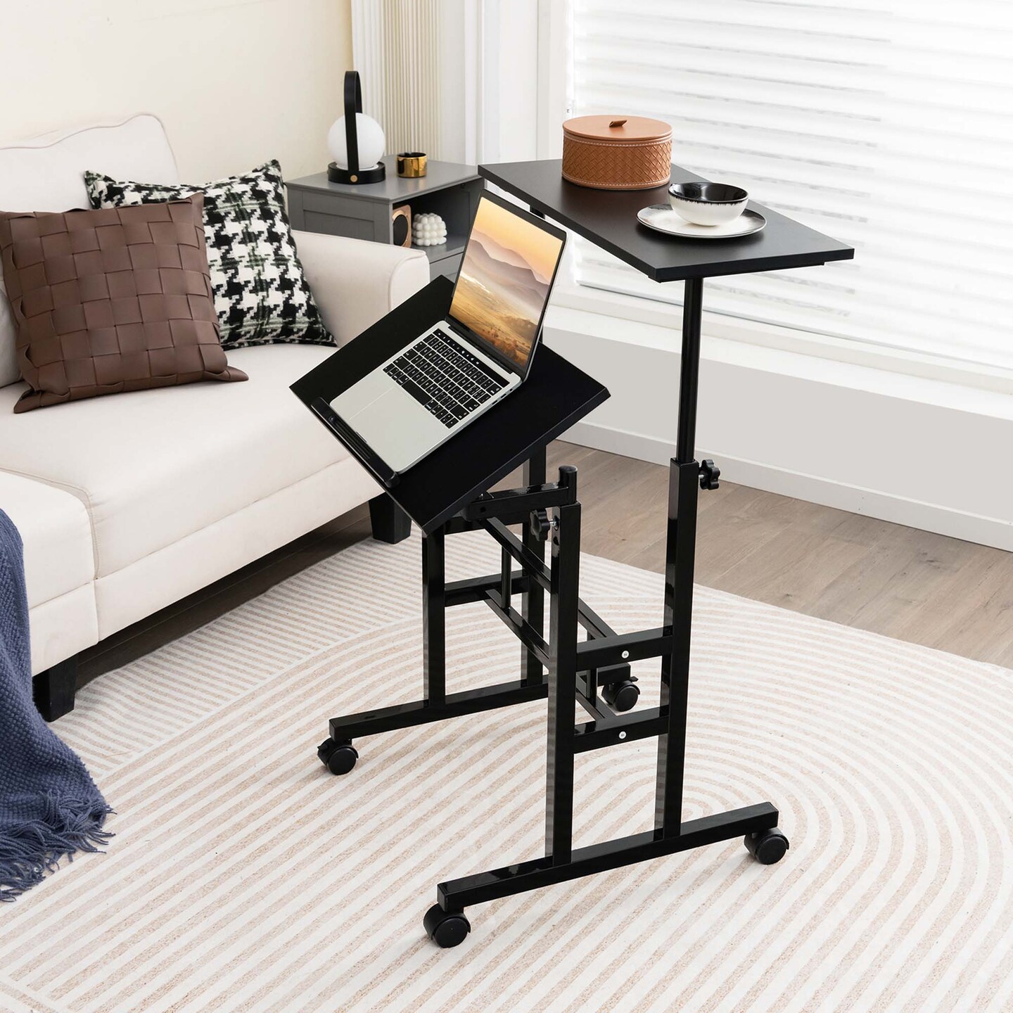 Costway Mobile Standing Desk Rolling Adjustable Laptop Cart Home Office  Walnut\natural : Target