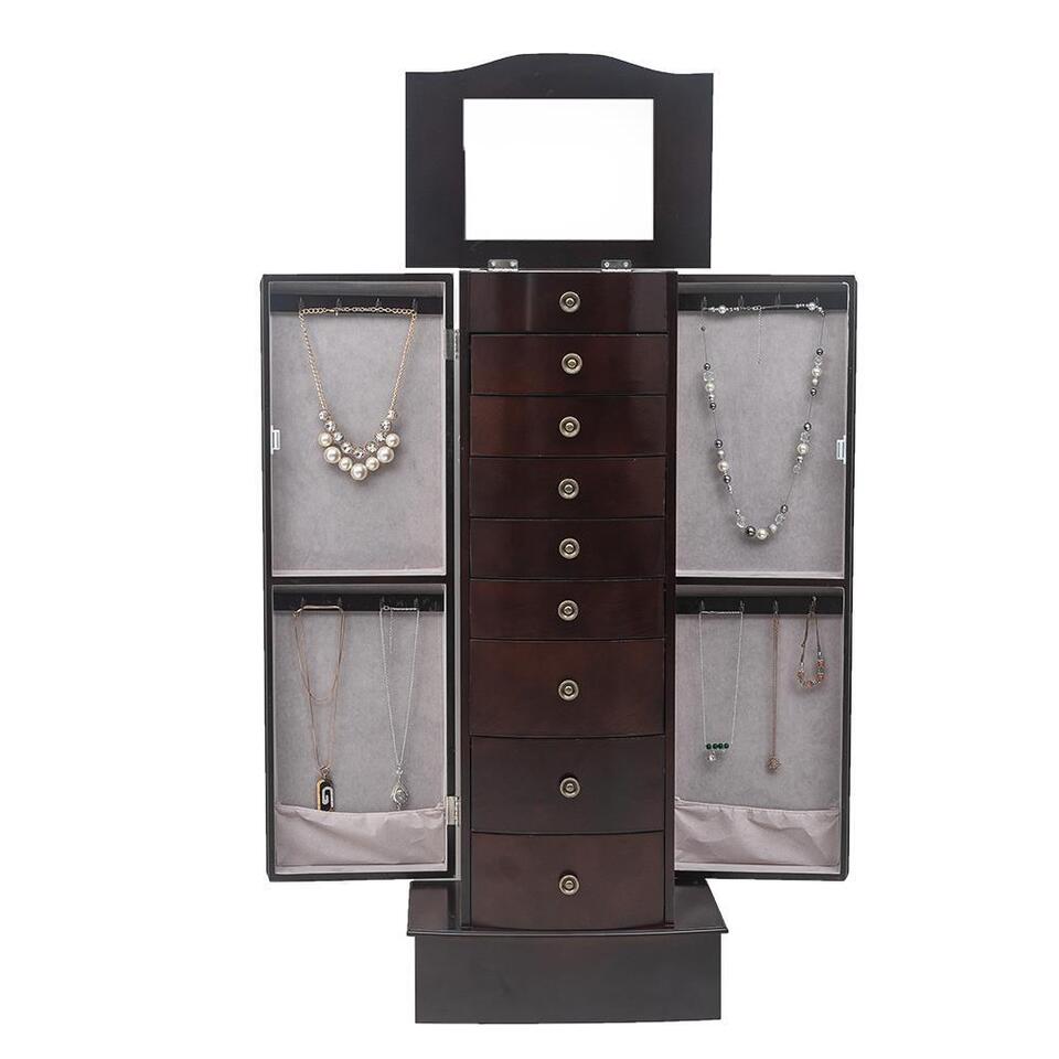 Wood Jewelry Cabinet Armoire Box Storage Chest Stand Organizer.