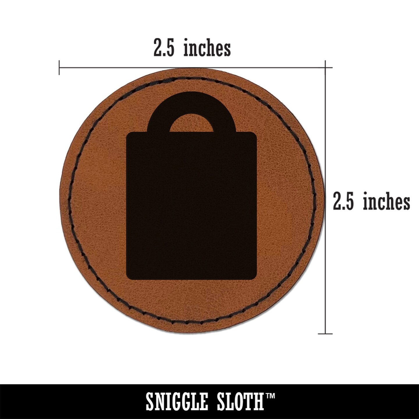 Grocery Tote Bag Purse Solid Round Iron-On Engraved Faux Leather Patch Applique - 2.5&#x22;