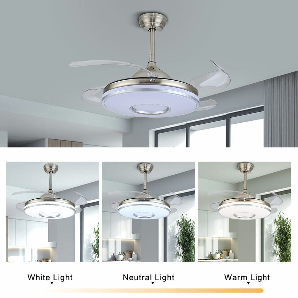 Kitcheniva Retractable Ceiling Fan Lamp Dimmable Light LED Chandelier With Remote 42&#x22;