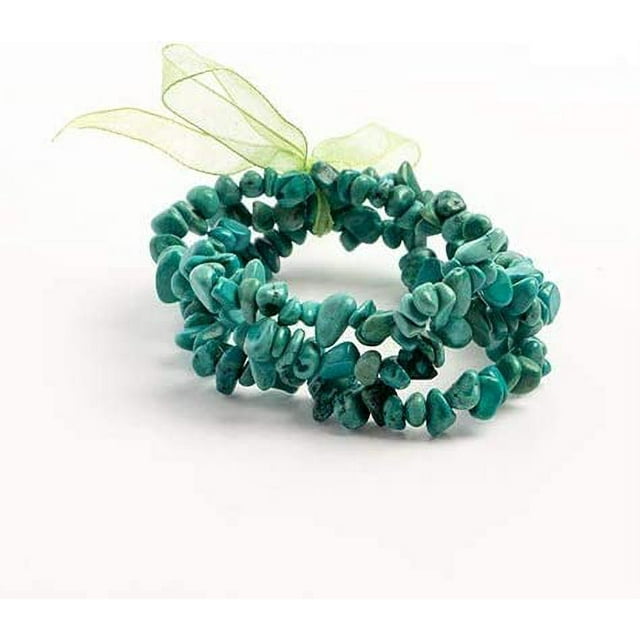 Earth&#x27;s Jewels Semi-Precious Dyed Stabilized Turquoise 3-Strand Chips Stretch Bracelet