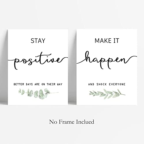 Inspirational Wall Art Office Decor, Motivational UNFRAMED Prints for Bedroom | Living Room | Classroom, Black and White Daily Positive Affirmations Poster for Women Men Kids, Set of 4, 8&#x22;x10&#x22;