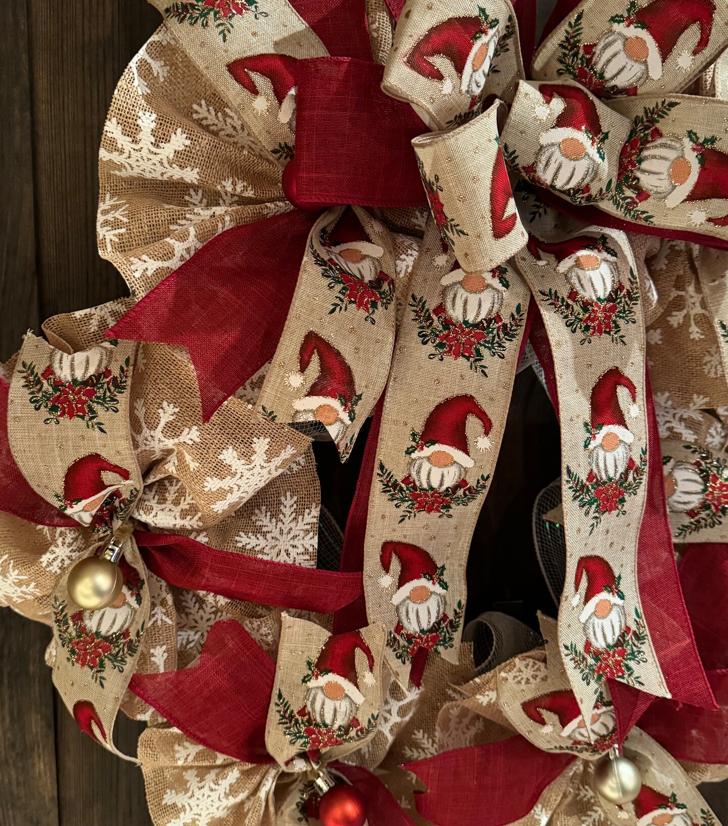 Gnome Christmas Wreath, Farmhouse Christmas, Ribbon And Mesh