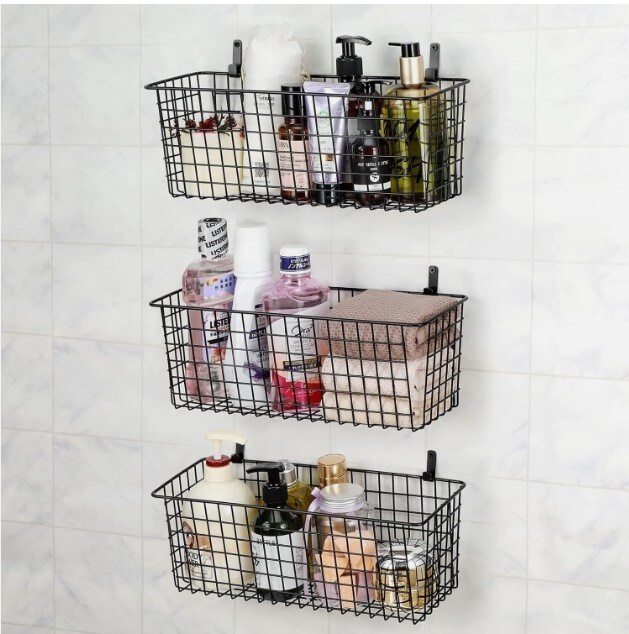 Set of 3 Wire Organizer Display Wall Mounted Hanging Baskets Storage Bins