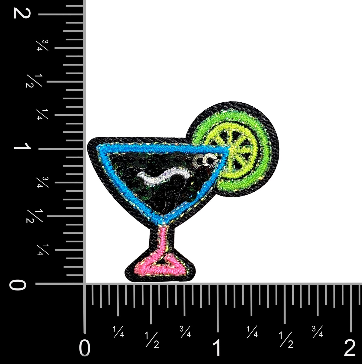 Black Sequin Margarita, Embroidered, Iron on Patch