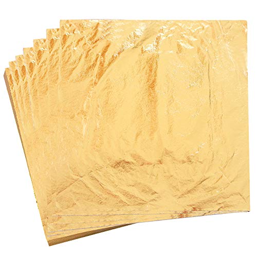 YongBo Gold Leaf Sheets, 100 pc 5.5&#x22; Gold Foil Paper for Arts Craft, Painting, Gilding, Slime, Nail Design, Furniture Decoration