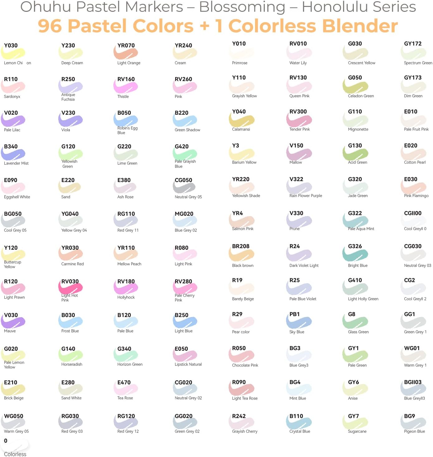 Ohuhu Pastel Markers Alcohol Based -96 Pastel Colors of Honolulu Sweetness + Blossoming - Double Tipped Art Alcohol Markers for Artist Adults&#x27; Coloring Illustration - Brush &#x26; Chisel - Refillable Ink