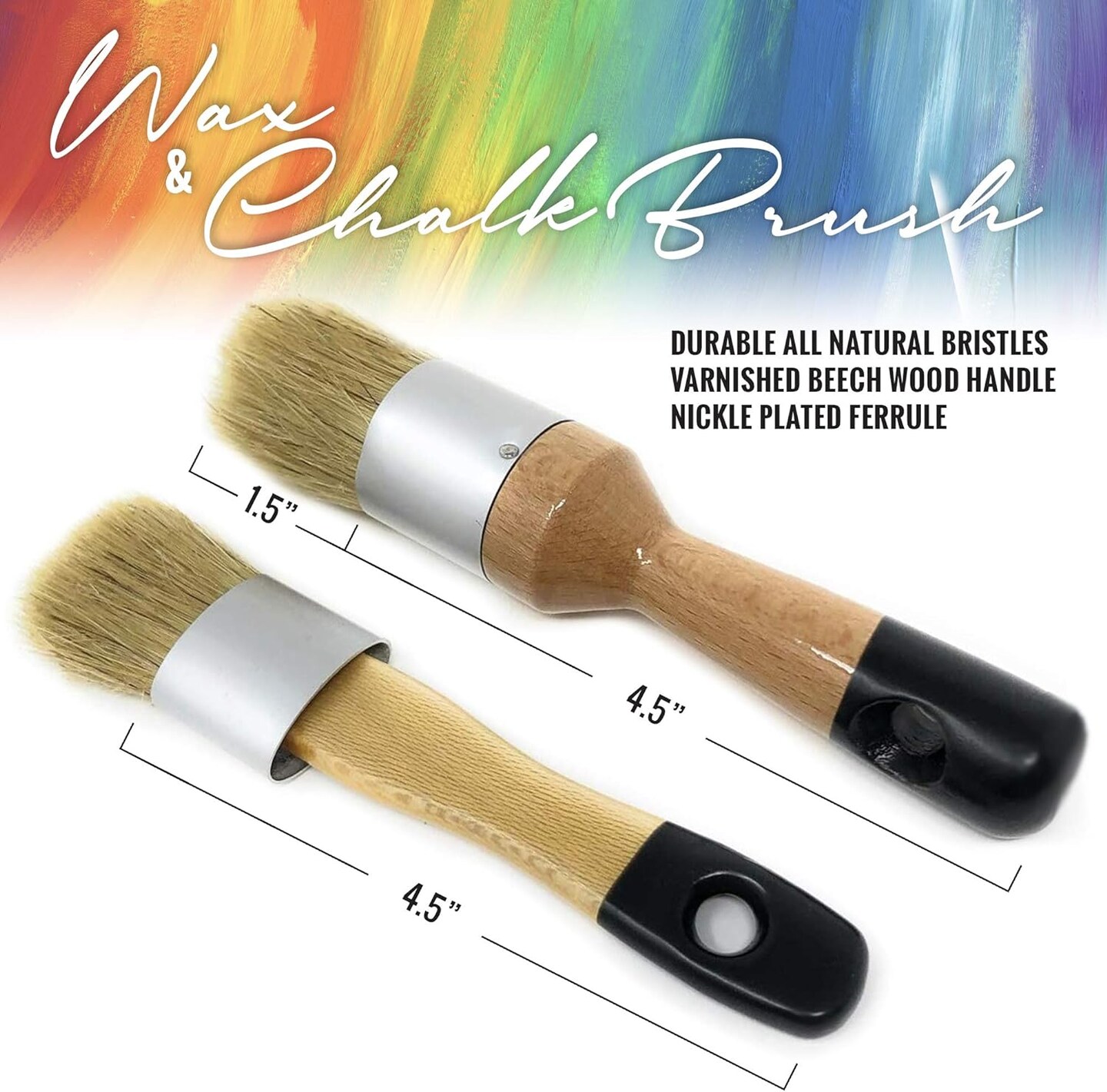 Chalk Furniture Paint Brushes for Furniture Painting, Milk Paint, Wax, Stencil Brushes, Home Furniture Paint - 2 Piece Round Chalked Paint Brushes Set