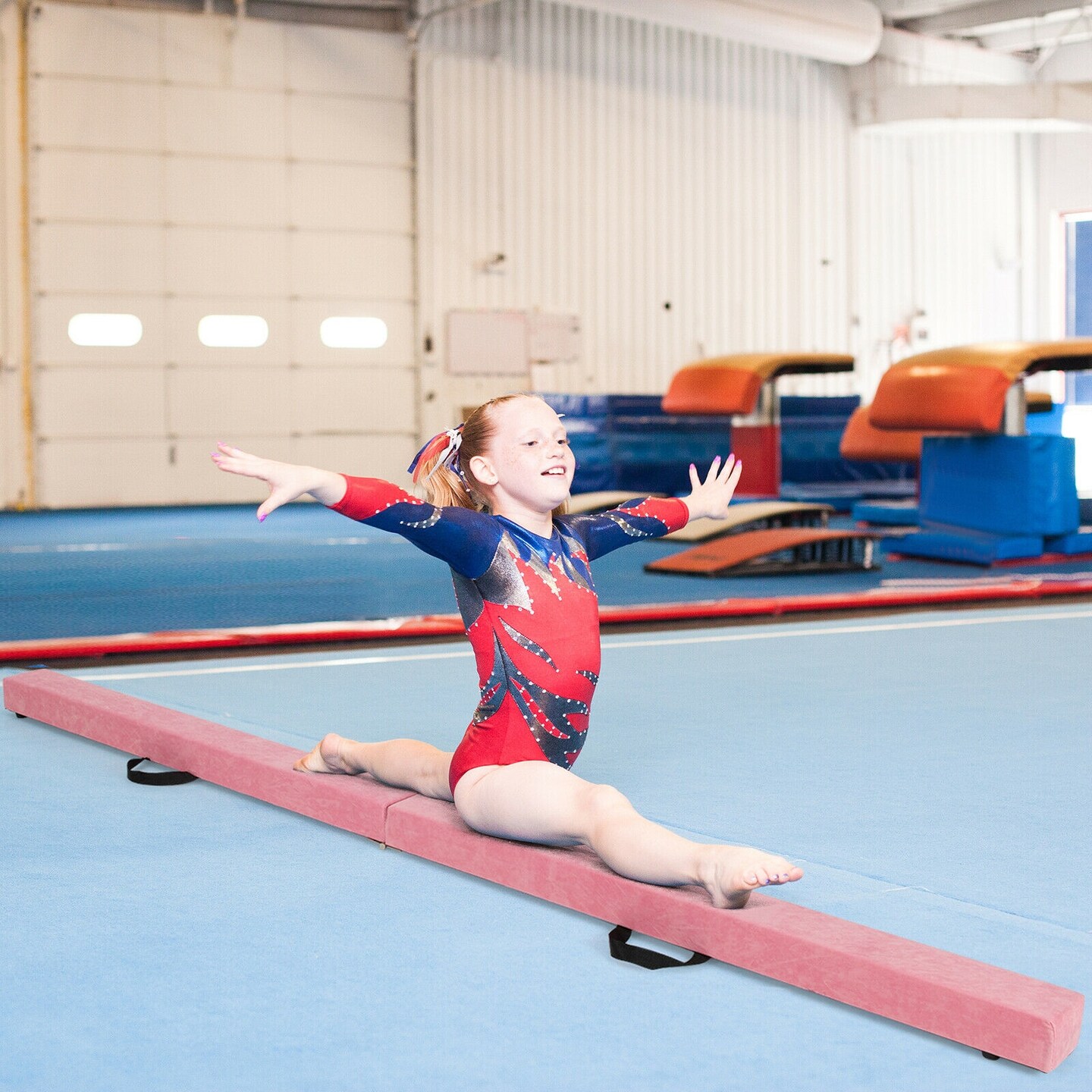 7 Feet Folding Portable Floor Balance Beam with Handles for Gymnasts