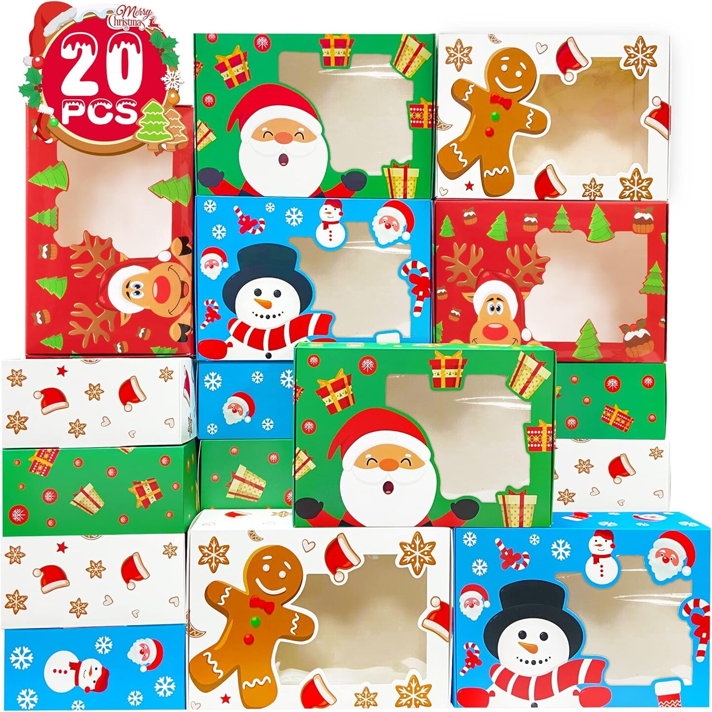 Assorted Christmas Cookie Boxes with Window 20 pcs
