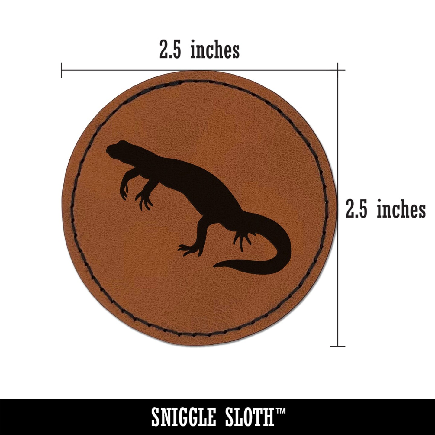 Newt Lizard Salamander Solid Round Iron-On Engraved Faux Leather Patch Applique - 2.5&#x22;