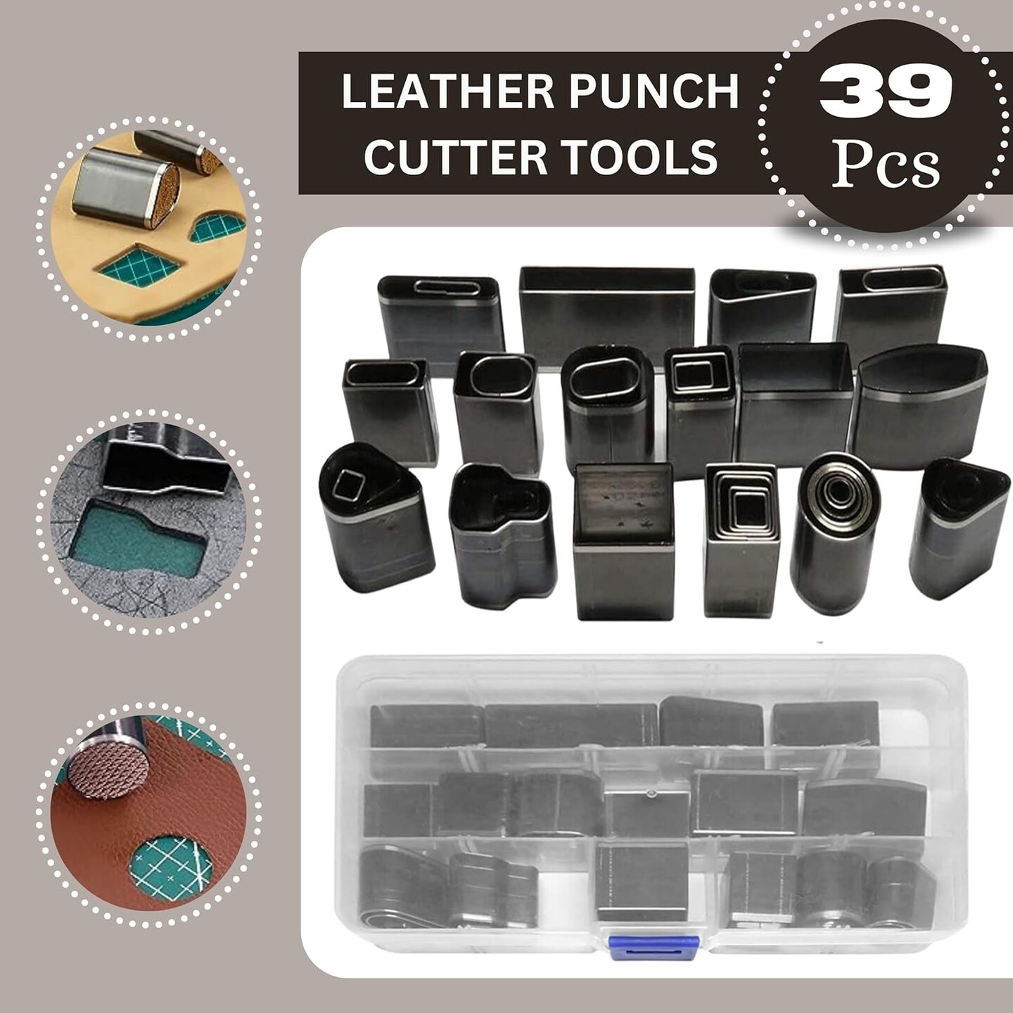 Leather Tools for Leather Working by Pixiss - Leather Hole Punch Tool with 39 bits, Mallet Hammer, Aleene&#x27;s Leather Glue Adhesive (4 fl oz), and 2x Leather Burnishing Tool - Leather Stamping Tools Kit