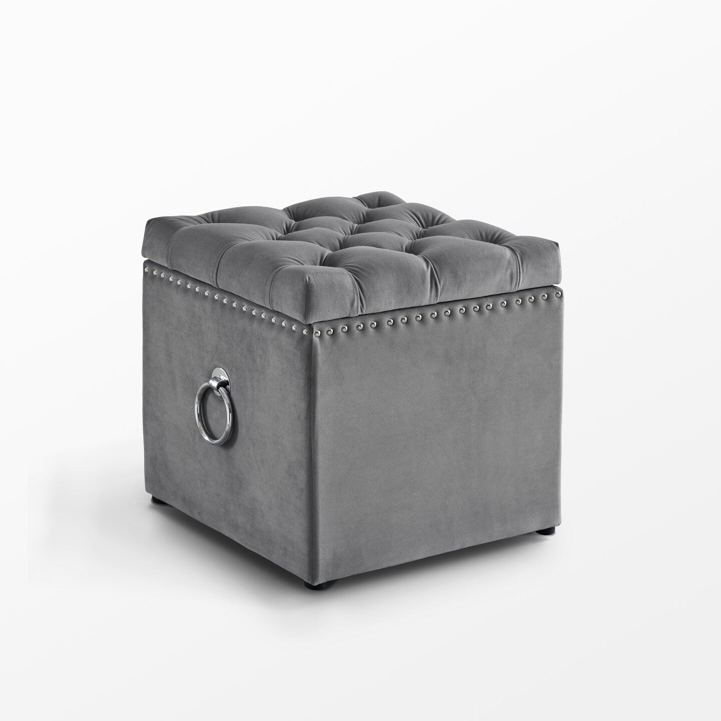 Micella Linen/Velvet Nailhead Trim Cube Storage Ottoman 1 Pc